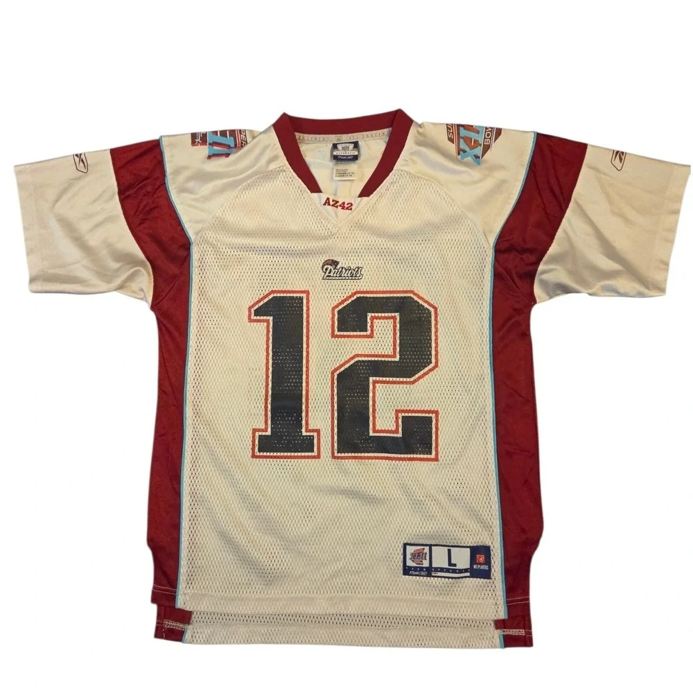 Kids Reebok Tom Brady New England Patriots Super Bowl XLII Jersey White Size L
